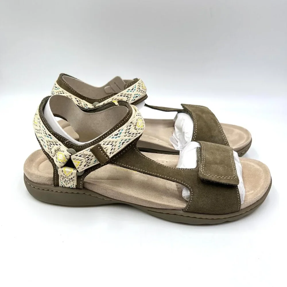 Clarks Womens Size 10 10M Olive Green Suede Leather Sandals Comfort Summer Shoes